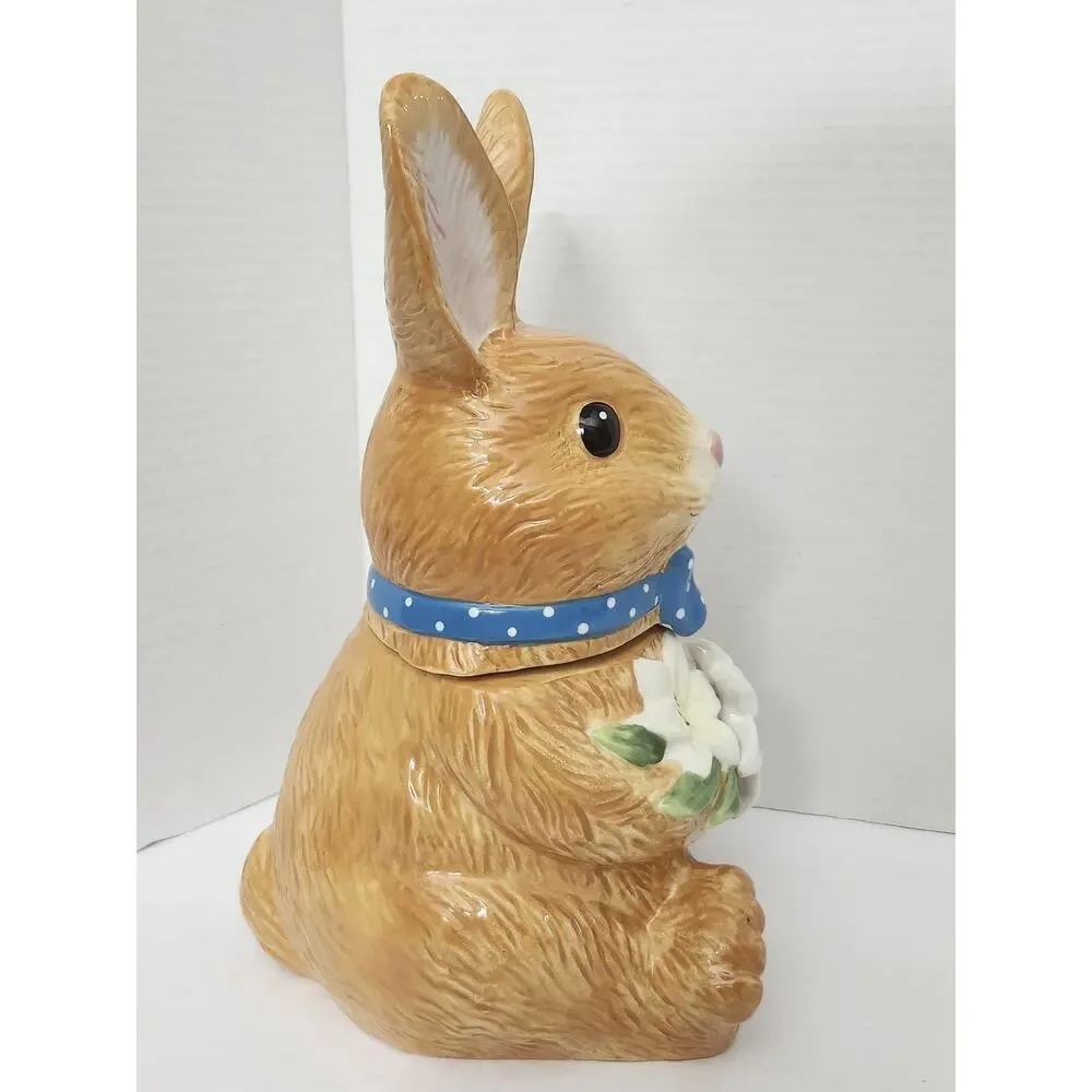Easter Bunny Rabbit with Easter Lilies David's Cookies Ceramic Cookie Jar